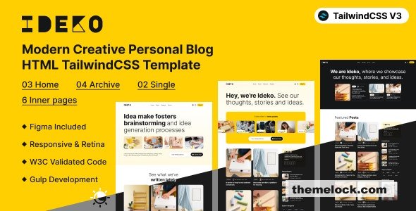 IDEKO Modern Creative Personal Blog HTML Tailwind CSS Template